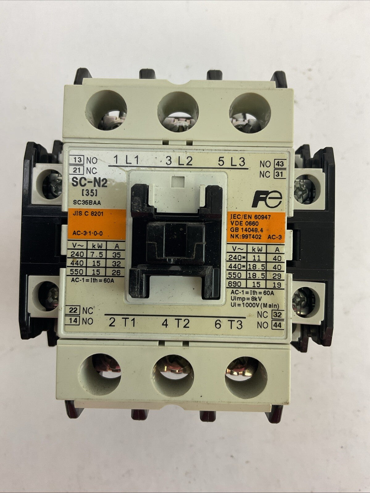 FUJI SC-N2 SC35BAA CONTACTOR 3NC1 600VAC 3PH 30HP 60A COIL 220-240V 60HZ0