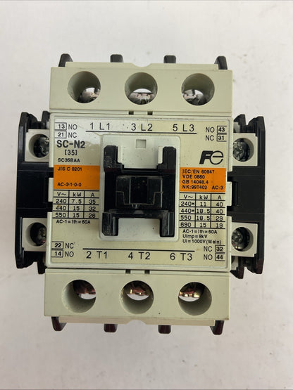 FUJI SC-N2 SC35BAA CONTACTOR 3NC1 600VAC 3PH 30HP 60A COIL 220-240V 60HZ0