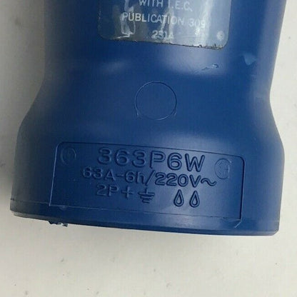HUBBEL 363P6W PIN & SLEEVE WATERTIGHT PLUG 63A 220VAC 2 POLE 3 WIRE GROUNDING2
