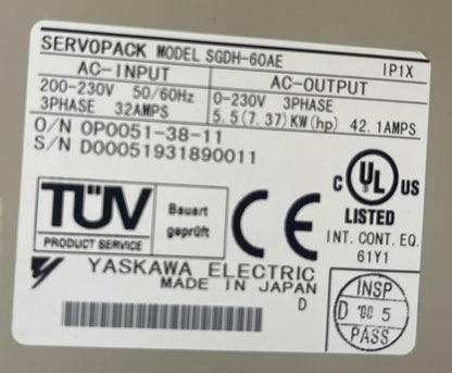 YASKAWA SGDH-60AE SERVOPACK 200V VER. 0D214 INPUT 200-230VAC OUTPUT 0-230VAC2