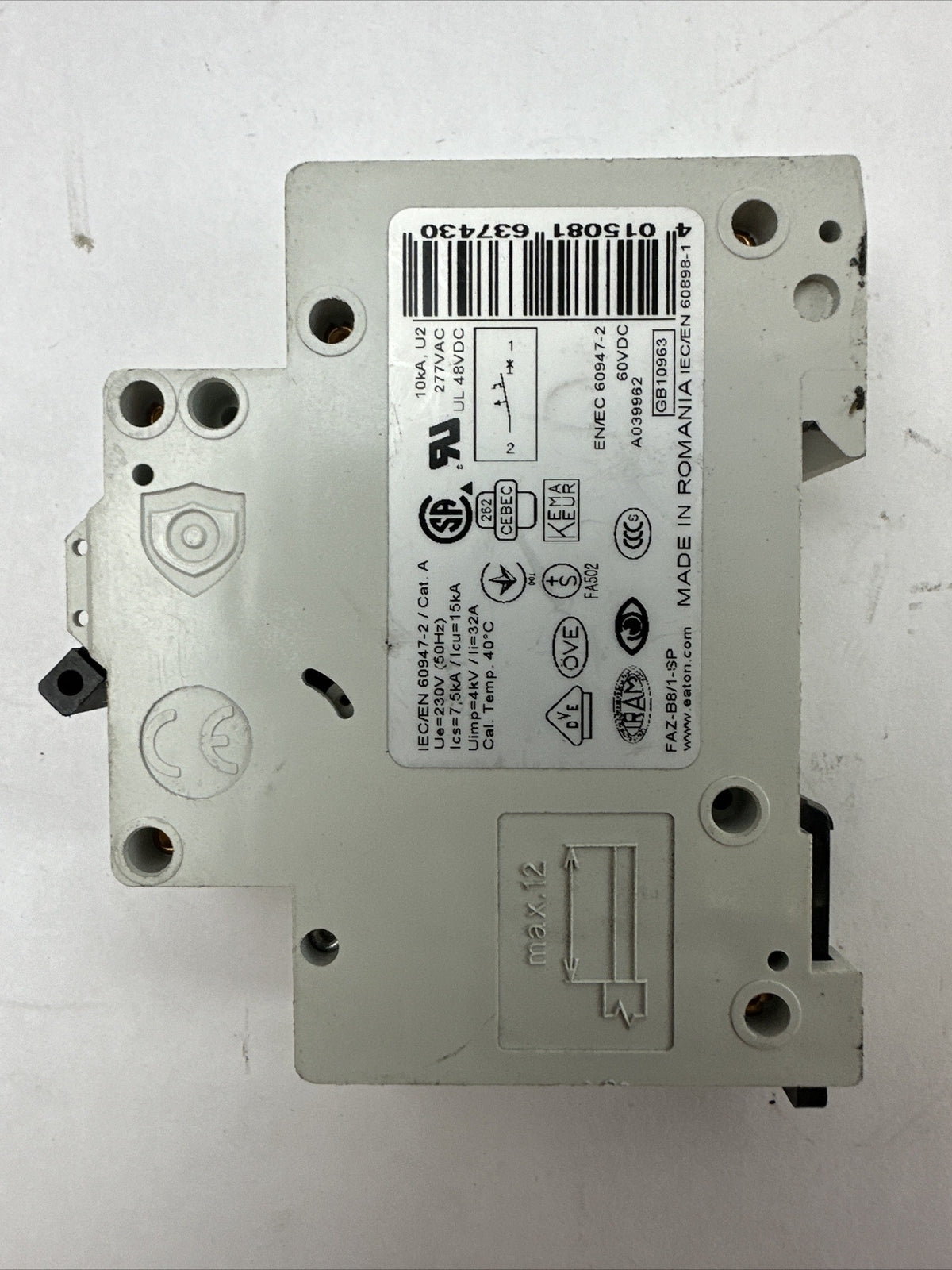 EATON FAZ-B8/1-SP CIRCUIT BREAKER 8A 230/400VAC 240/415VAC 1POLE1