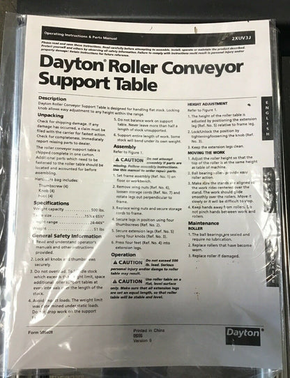 Dayton 2XUV3 Roller Conveyor Support Table, 500 Lb Cap 65.5" LONG, 15.5" WIDE.0