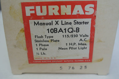 FURNAS 10BA1Q-B MANUAL X LINE STARTER 115/230V, w/ NEON PILOT LIGHT NEW SURPLUS1