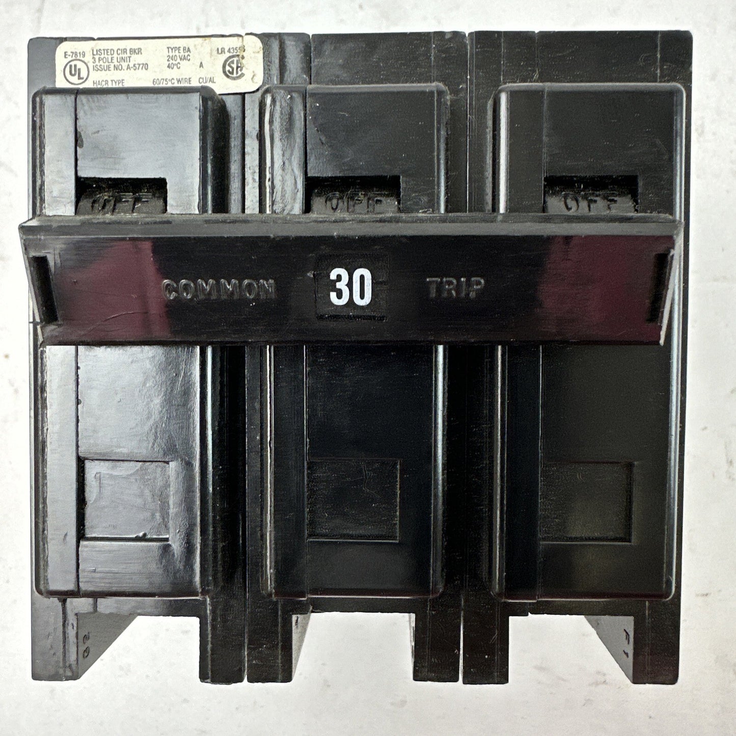 CUTLER HAMMER / WESTINGHOUSE BAB3030HT CIRCUIT BREAKER 3POLE 30AMP 240VAC0