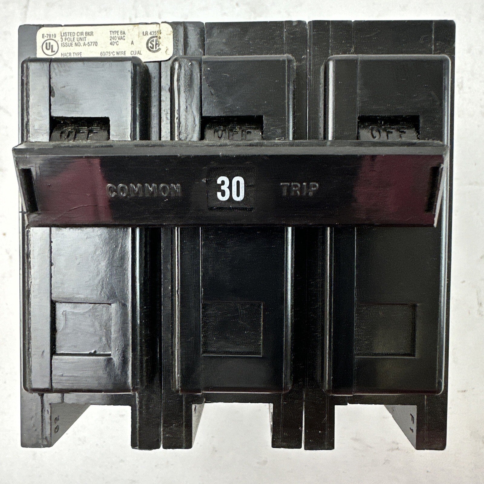 CUTLER HAMMER / WESTINGHOUSE BAB3030HT CIRCUIT BREAKER 3POLE 30AMP 240VAC0