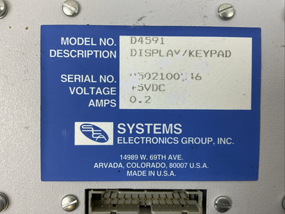 SYSTEMS D4591 DISPLAY / KEYPAD +5VDC 0.2A1