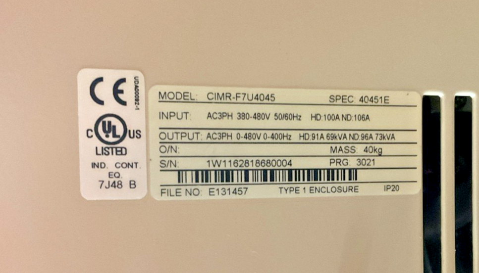 YASKAWA CIMR-F704045 AC DRIVE 91A 480V 73KVA 400HZ3