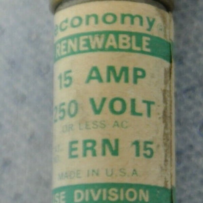 LOT of 5 / ECONOMY & EAGLE ERN15 RENEWABLE FUSE / 15A / 250V / NEW SURPLUS1