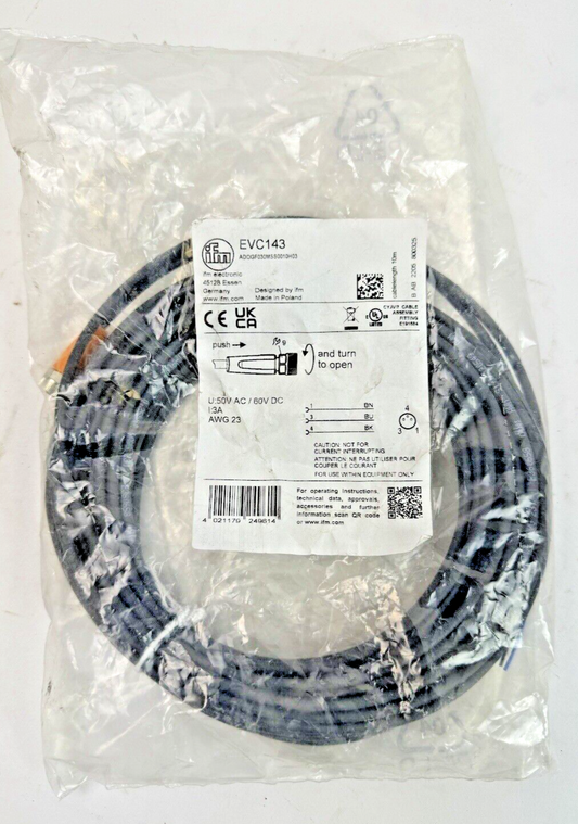 IFM - EVC143 - 3 WIRE PICO M8 CORDSET STRAIGHT CONNECTOR 10M CABLE - NEW0