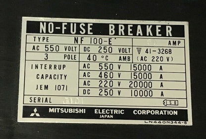 MITSUBISHI NF 100-E CIRCUIT BREAKER 60AMP 550VAC/250VDC 3POLE4