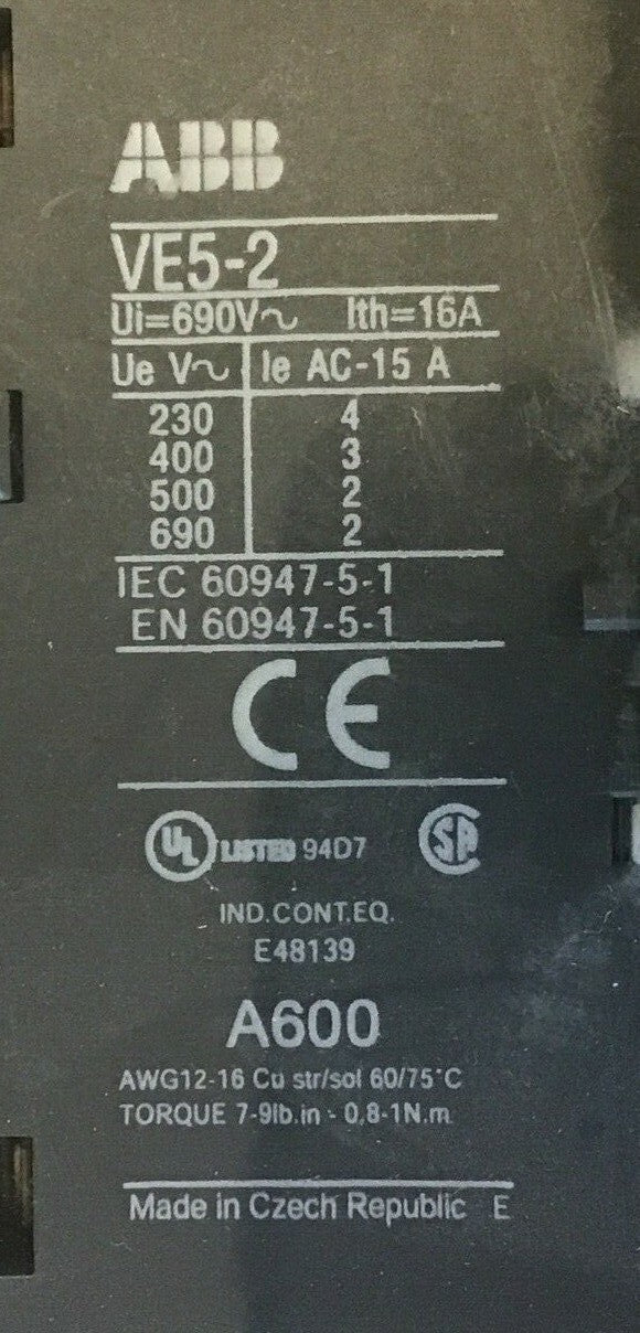 ABB VE5-2 MECHANICAL INTERLOCK 690VAC 16A ****LOTOF5****3
