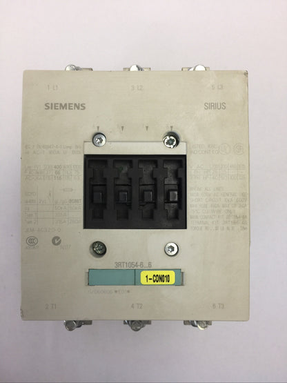 SIEMENS 3RT1054-6AF36 CONTACTOR 140A 600VAC 3PH 125HP COIL 110-127VDC 50/60HZ0