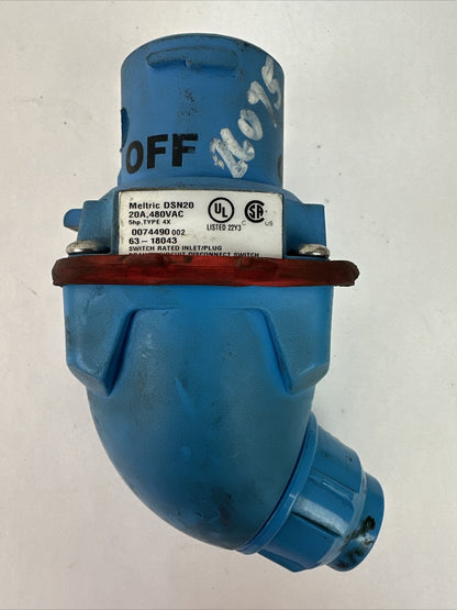 MELTRIC DSN20 20A 480VAC TYPE 4X 63-18043 SWITCH RATED INLET/PLUG BRANCH CIRCUIT0