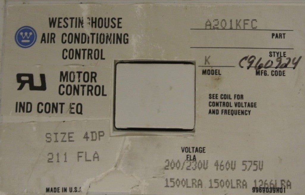 WESTINGHOUSE A201KFC MODEL K - AIR CONDITIONING MOTOR CONTROL SIZE 4DP 120V COIL1