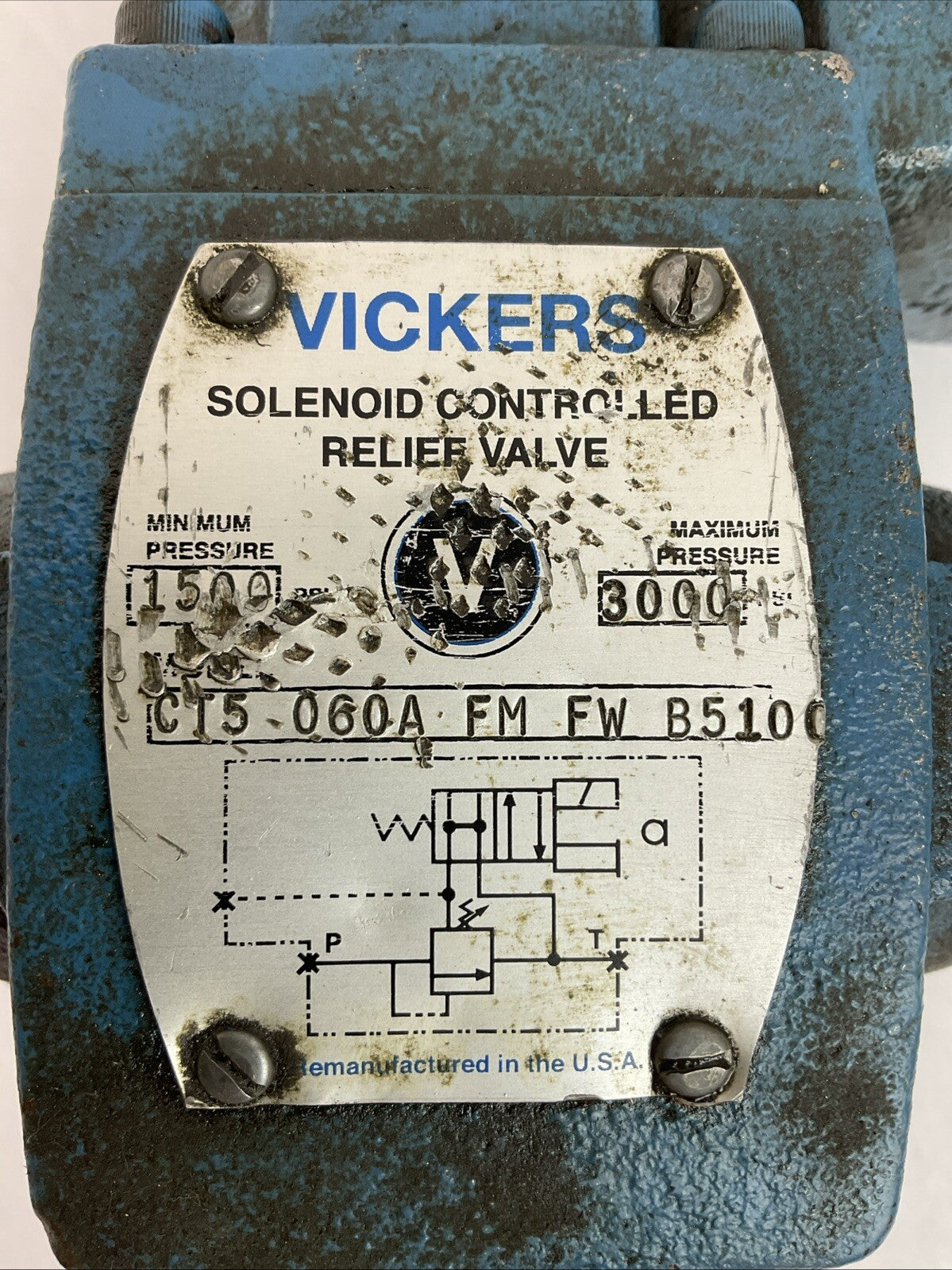 VICKERS CT5 060A FM FW B5100 SOLENOID CONTROLLED RELIEF VALVE 1500-3000PSI1