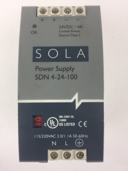 SOLA SDN 4-24-100 POWER SUPPLY 24VDC/4A 115/230VAC 2.0/1.1A 50-60HZ0