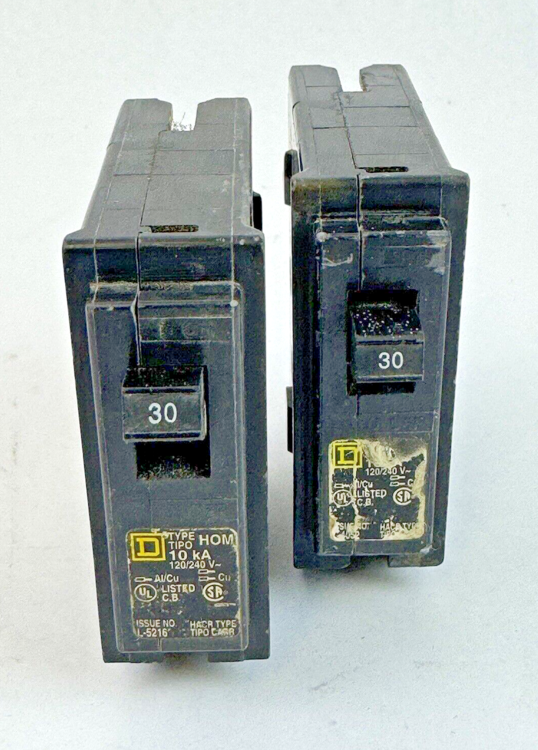 SQUARE D **LOT OF 2** HOM130 - CIRCUIT BREAKERS - 1 POLE/ 30 A/ 240 VAC2