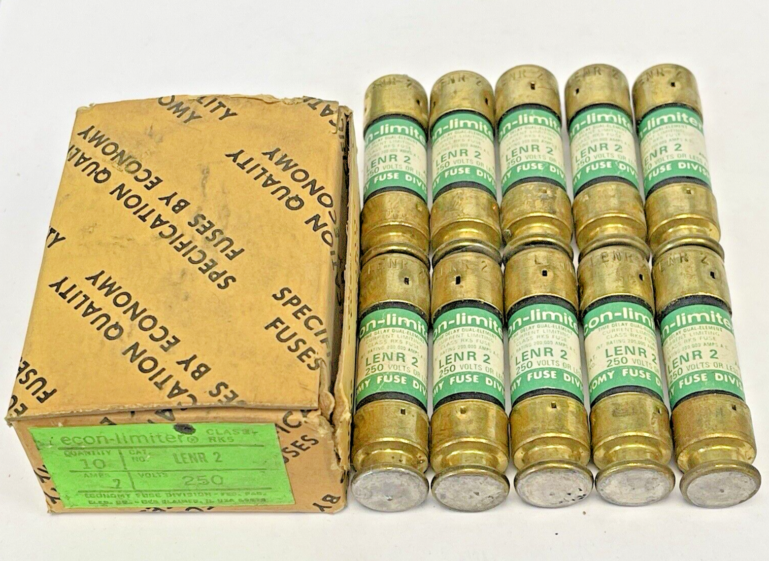 ECONOMY - *BOX OF 10* - LENR 2 - 2 AMP, 250 VAC - ECON-LIMITER, TIME-DELAY, D.E.0