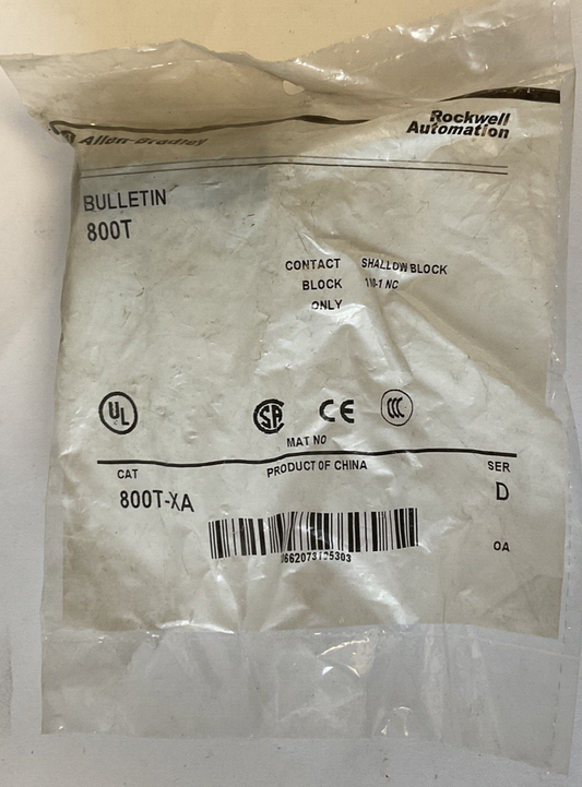 ALLEN BRADLEY 800T-XA SHALLOW BLOCK 1N0-1NC SER.D0