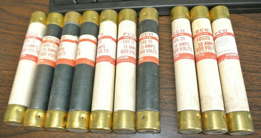 MIXED LOT of 10 / ECO EOS15 (7) & EOS20 (3) FUSE 15A, 20A / 600V / NEW SURPLUS0