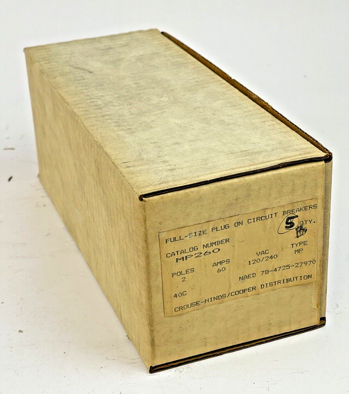 CROUSE-HINDS *BOX OF 5*-MP260- 2 POLE, 60 A, 240 VAC FULL-SIZE CIRCUIT BREAKER1