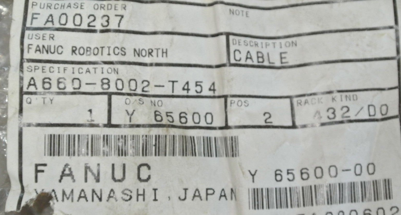 FANUC A660-8002-T454 CABLE w/ LIMIT SWITCHES (3) AZ73111