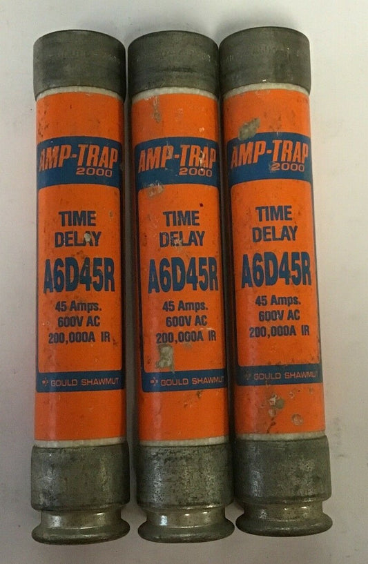 GOULD SHAWMUT A6D45R FUSE 45A 600V TIME DELAY AMP-TRAP 2000 ****LOTOF3****0