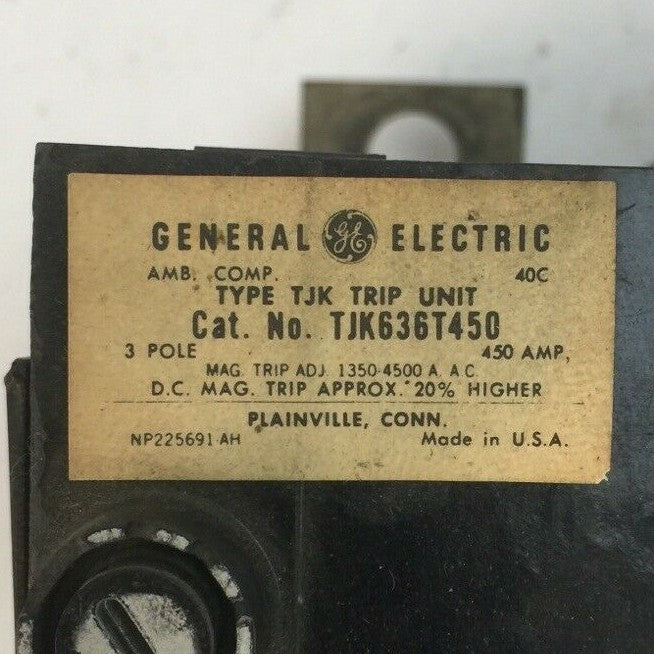 GE TJK636T450 TRIP UNIT 450AMP 3POLE MAG TRIP ADJ 1350-4500A1