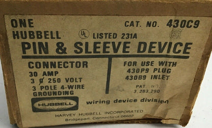 HUBBELL 430C9 PIN&SLEEVE 30AMP 250VOLT 3POLE 4-WIRE GROUNDING 1