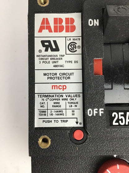 ABB DSM43025L MCP CIRCUIT BREAKER 3P 25A 480V D 6 LUGS 2