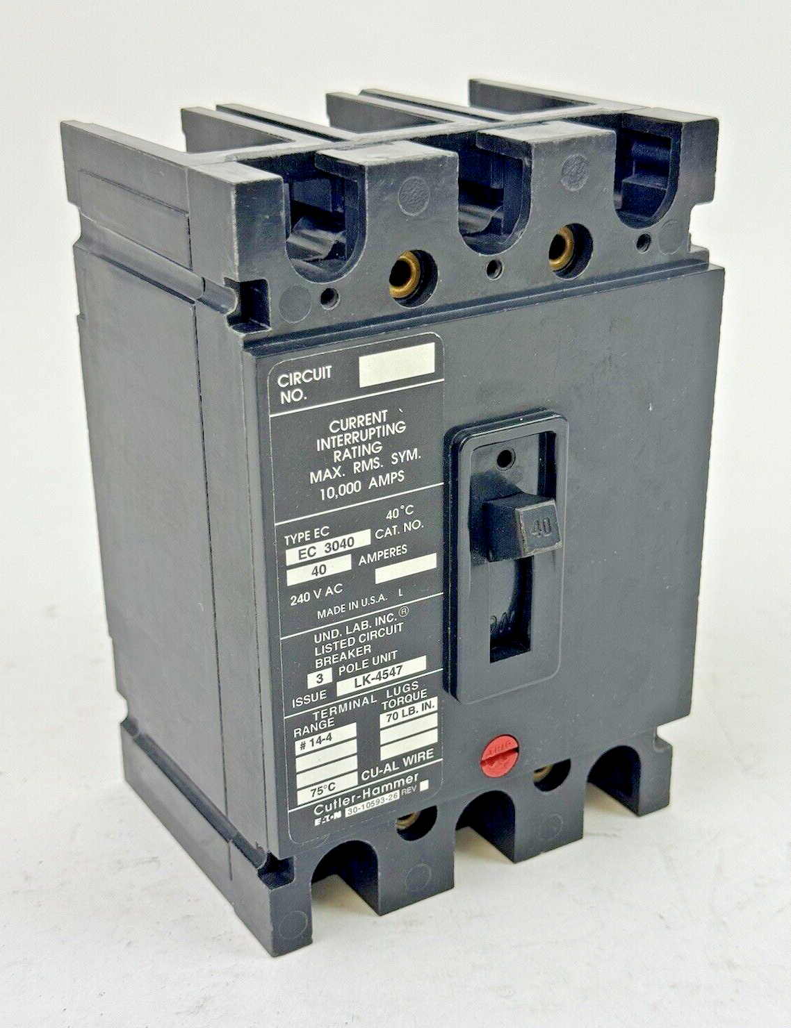 CUTLER-HAMMER / EATON - EC3040 - CIRCUIT BREAKER - 40A/ 240 VAC/ 3 POLE0