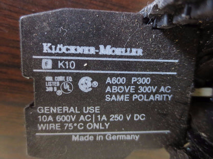 KLOCKNER-MOELLER 2-POSITION SELECTOR SWITCH w/ K10 CONTACT BLOCK3