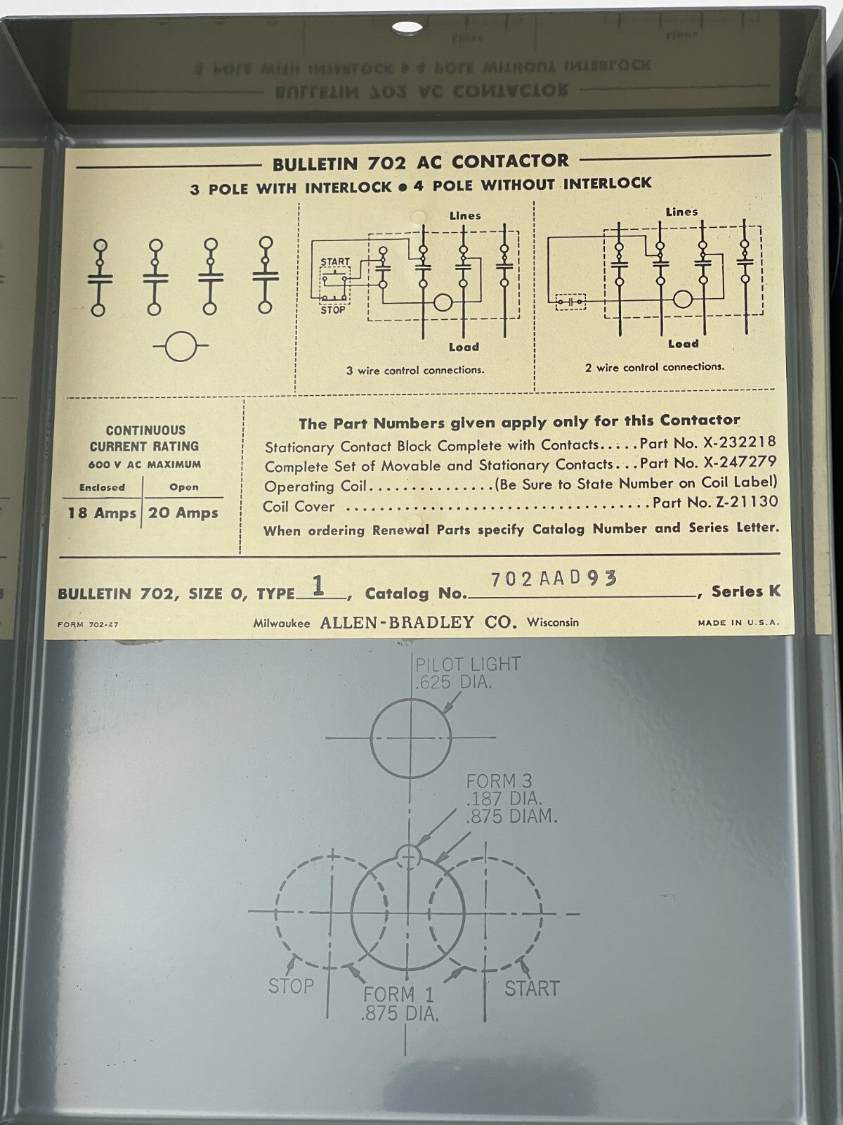 ALLEN BRADLEY 702AAD93 - SERIES K - AC LIGHTING CONTACTOR2