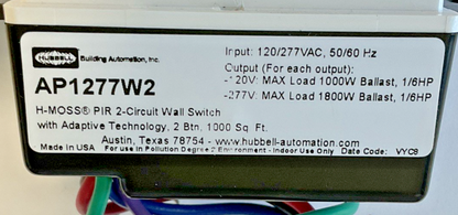 HUBBELL AP1277W2 PIR 2-CIRCUIT WALL SWITCH 120/277VAC 50/60HZ1