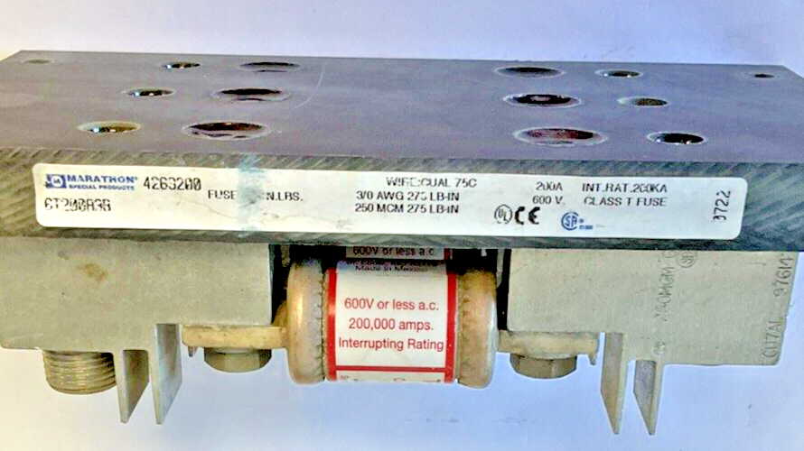 MARATHON 6T200A3B FUSE HOLDER 200A 600V W/ JJS-200 T-TRON FUSES3