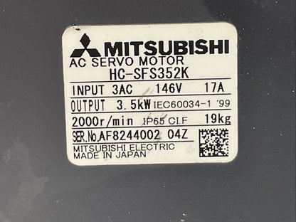 MITSUBISHI HC-SFS352K AC SERVO MOTOR 2000RPM OUTPUT 2.5kW INPUT 146VAC 17A1