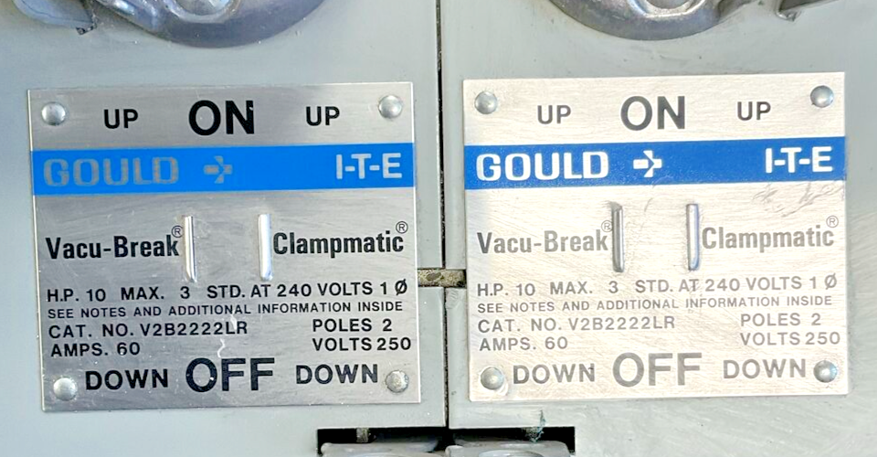 ITE V2B2222LR VACU-BREAK CLAMPMATIC 10HP 250V 1PH 60A 2POLE1