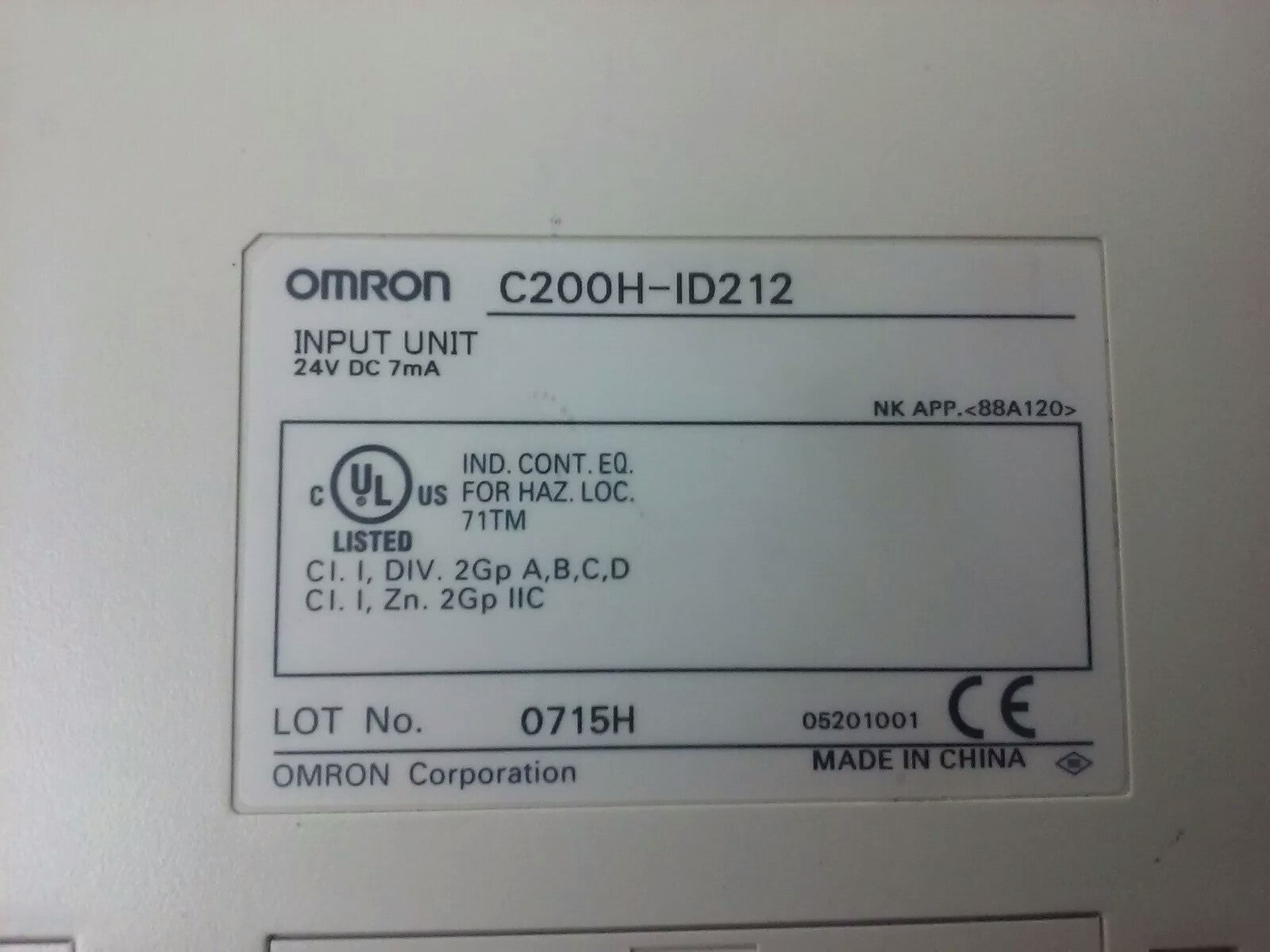 OMRON, C200HID212, 24V DC 7mA, INPUT UNIT, C200H-ID212, USED GOOD CONDITION2