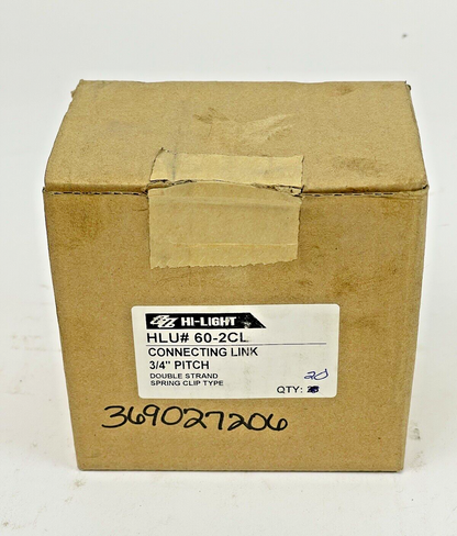 BOX OF 20 - HLU# 60-2CL - CONNECTING LINK 3/4" PITCH - DOUBLE STRAND SPRING CLIP0