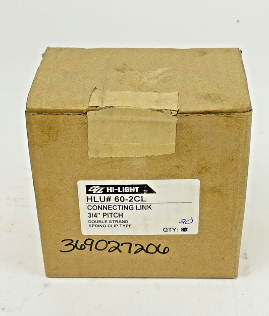 BOX OF 20 - HLU# 60-2CL - CONNECTING LINK 3/4" PITCH - DOUBLE STRAND SPRING CLIP0