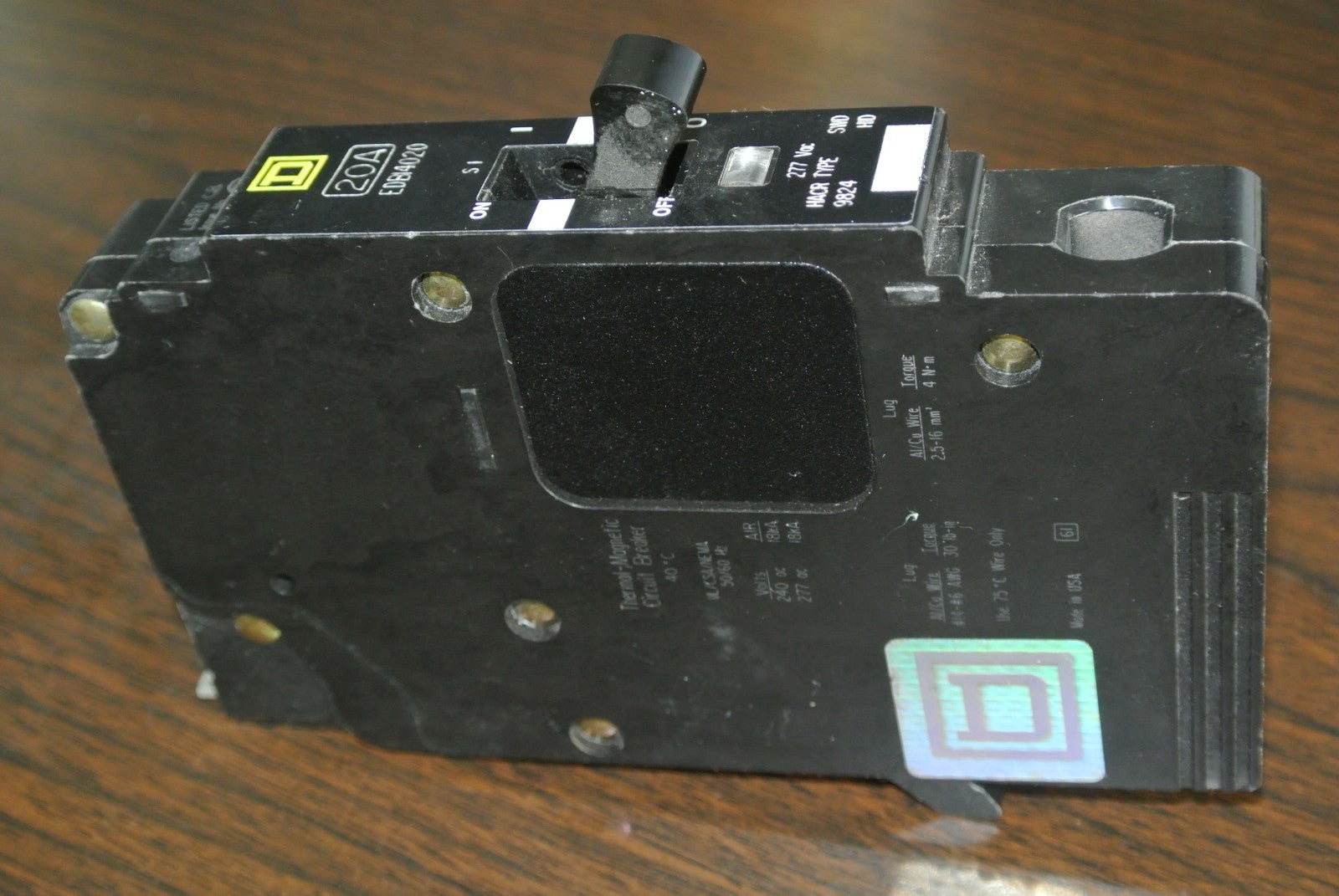 SQUARE D EDB14020 CIRCUIT BREAKER - 20A, 1-POLE, 277VAC2