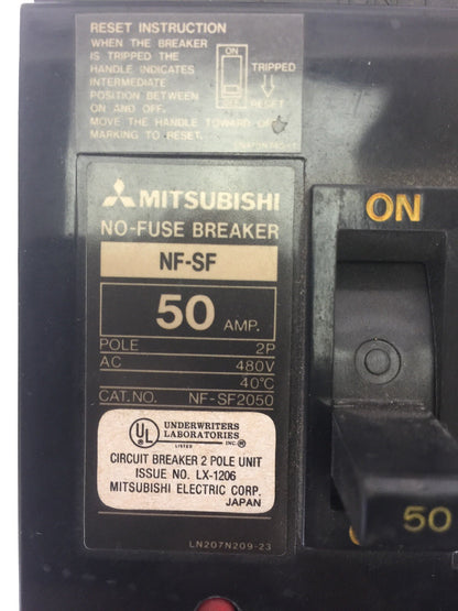 MITSUBISHI NF-SF2050 NO-FUSE BREAKER 50AMP 480VAC 2 POLE 1