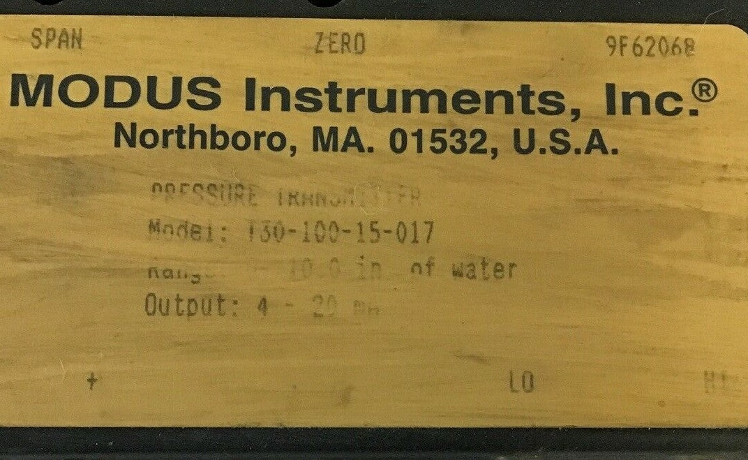MODUS T30-100-15-017 PRESSURE TRANSMITTER 0-10.0 IN OF WATER 4-20mA1