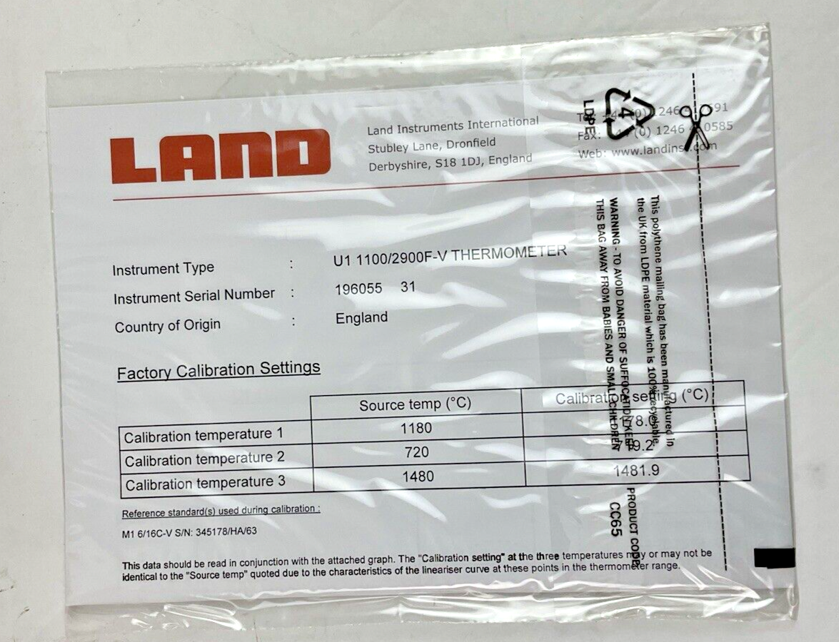 AMETEK / LAND 092.014 THERMOMETER U1 1100/2900F-V1