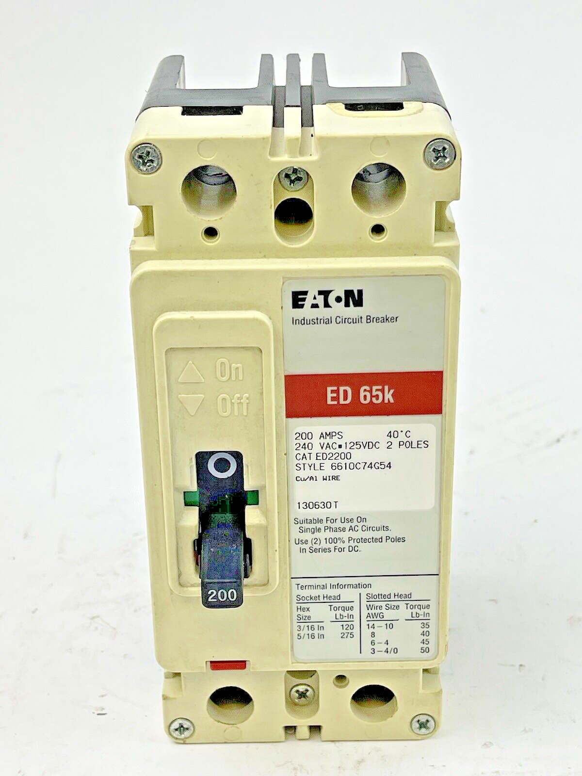 EATON - ED2200 - INDUSTRIAL CIRCUIT BREAKER - 200A/2POLE/240VAC1