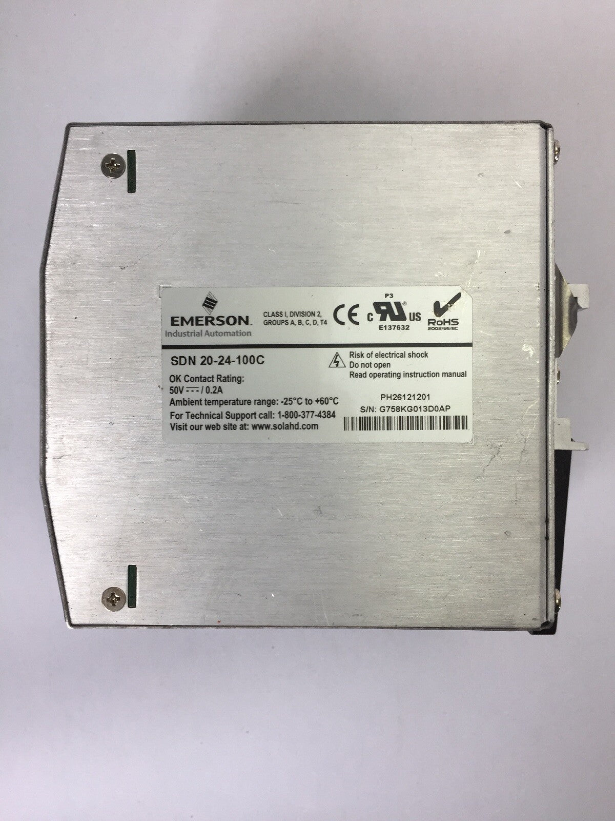 SOLA SDN 20-24-100C POWER SUPPLY 100-240VAC 5.6A 24VDC 20A1