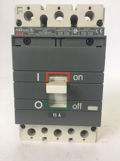 ABB S3N SACE S3 15A CIRCUIT BREAKER 600VAC 3 POLE0