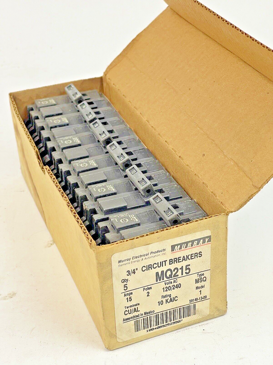 MURRAY *BOX OF 5* - MQ215 - 15A, 2 POLE 3/4" CIRCUIT BREAKERS, 120/240 VAC0