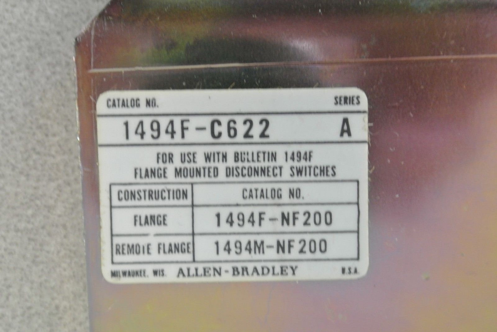 ALLEN-BRADLEY 1494F-C622 FUSE BLOCK ADAPTER PLATE KIT / 600V, 200A / NEW SURPLUS1