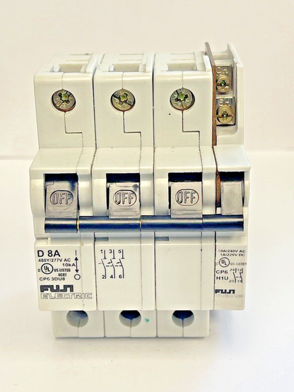 FUJI - CP6 3DU8 -8A MANUAL MOTOR CONTROLLER - 480/277 VAC & CP6 H1U AUX CONTACT1